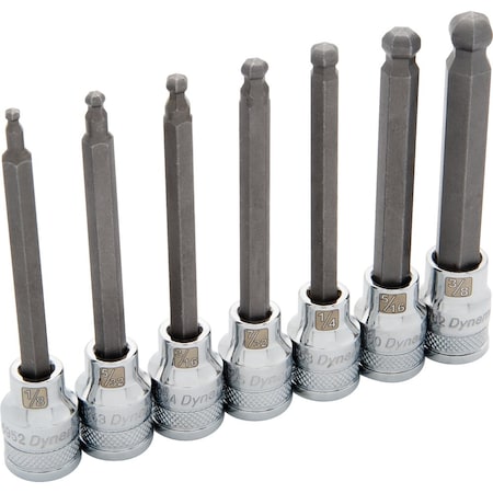 Dynamic Tools 3/8" Drive 7Pcs SAE, Long Ball Nose, Hex Socket Set, 1/8" - 3/8" D010024